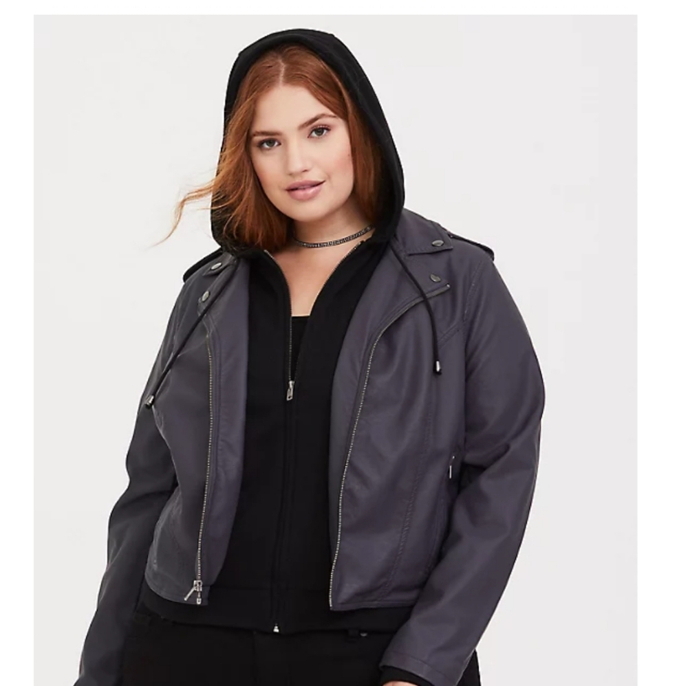 Torrid faux leather 2n1 moto jacket hoodie 4x